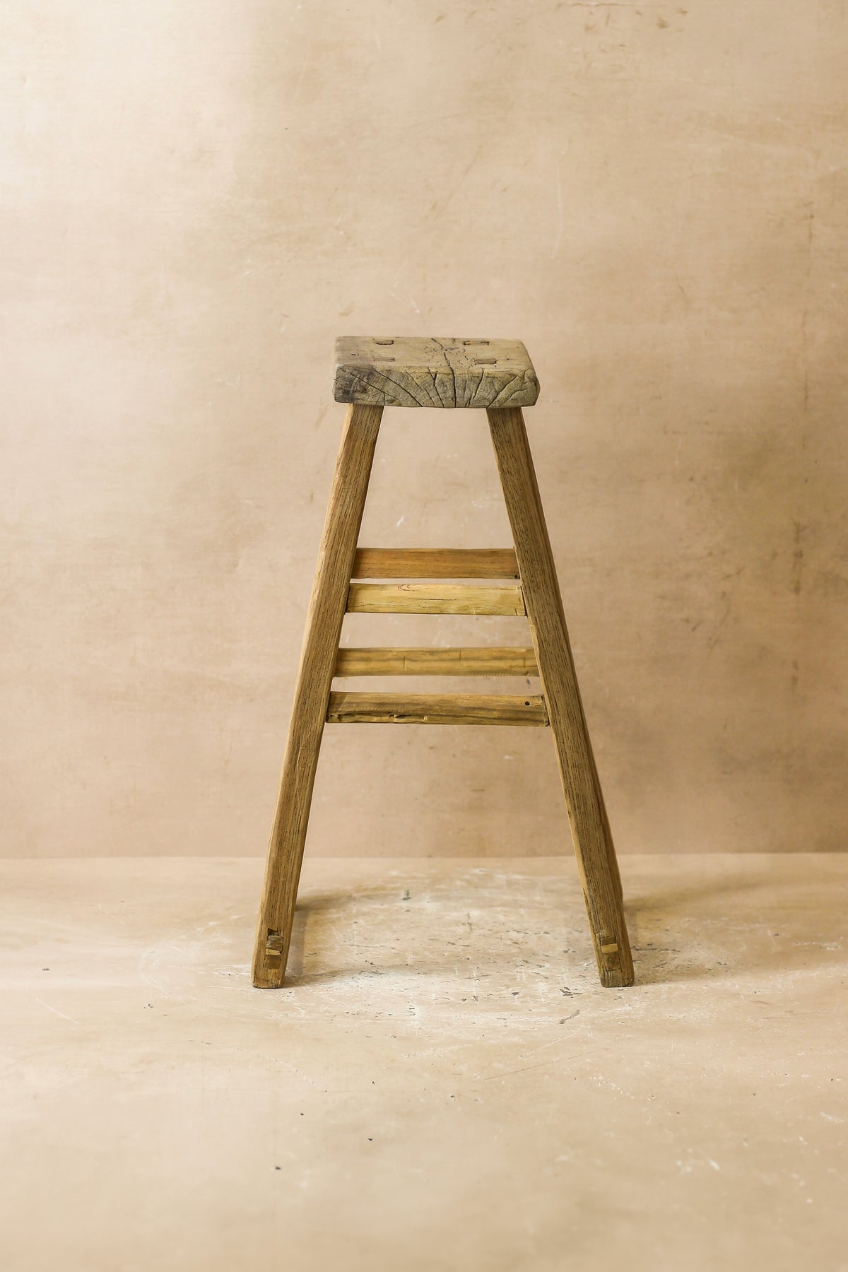 Vintage Rustic Elm Wood Stool - Medium - No 58