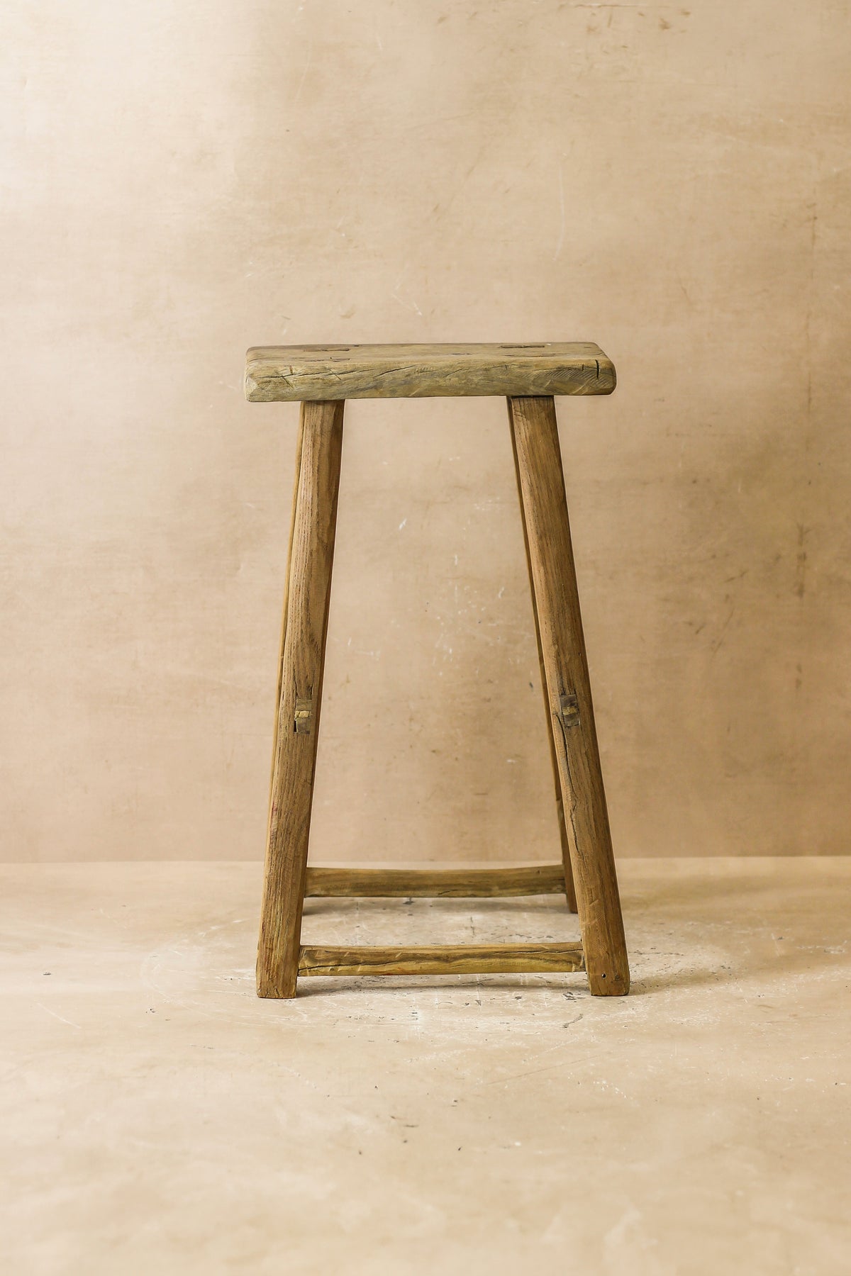Vintage Rustic Elm Wood Stool - Medium - No 58