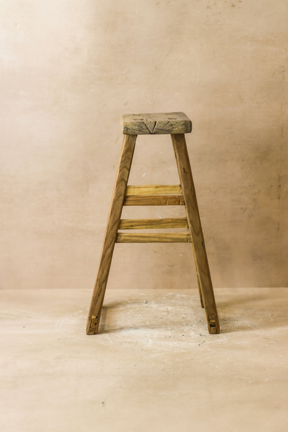 Vintage Rustic Elm Wood Stool - Medium - No 58