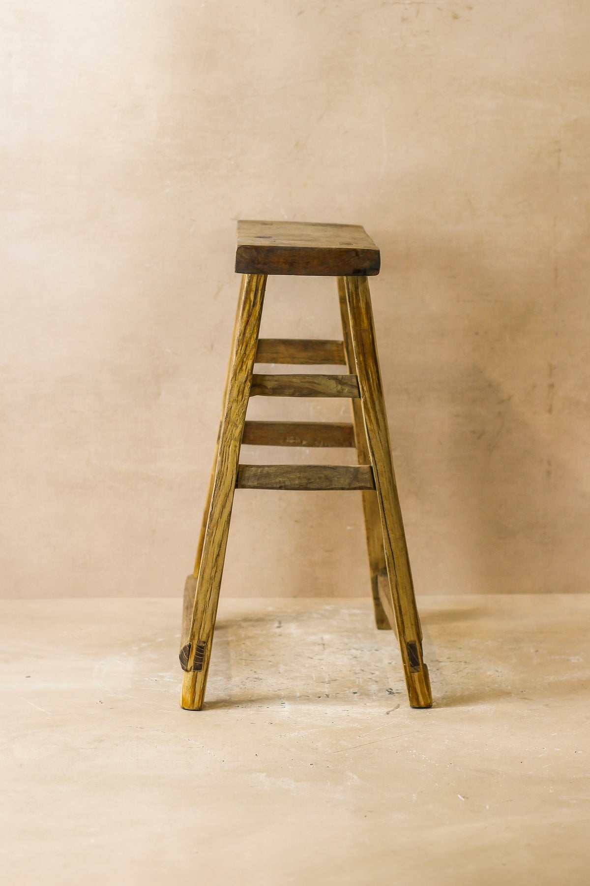 Vintage Rustic Elm Wood Stool - Medium - No 59