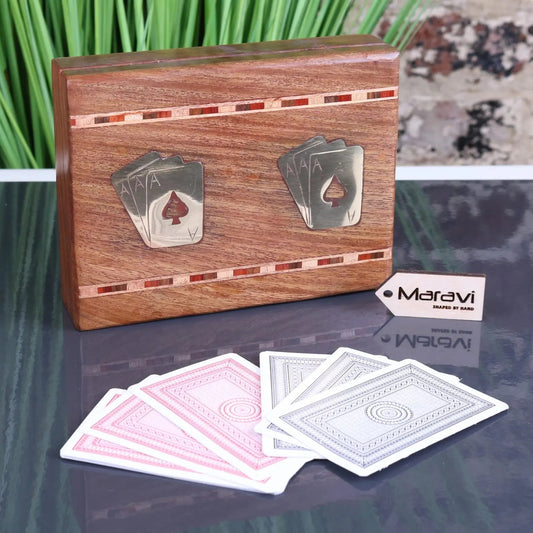 Begunia Double Wooden Playing Card Box With Playing Cards