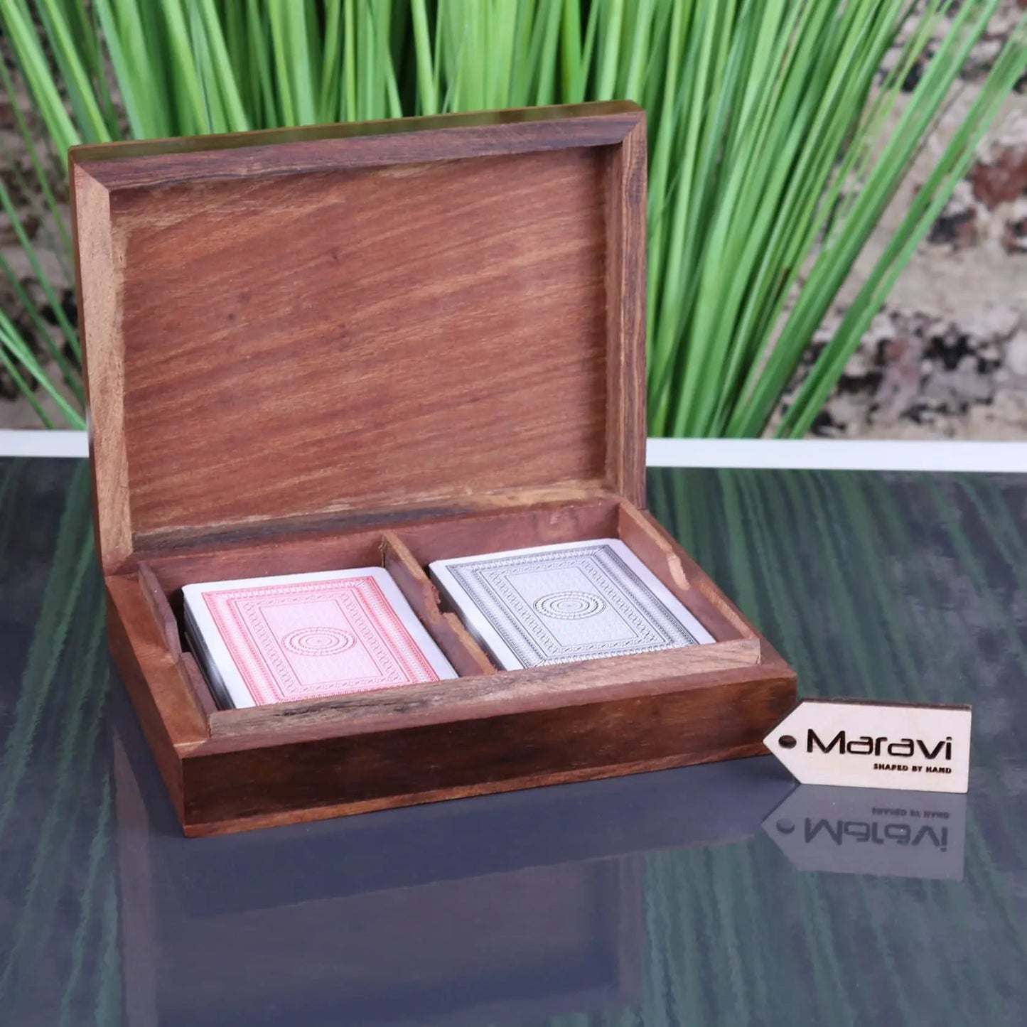 Begunia Double Wooden Playing Card Box With Playing Cards