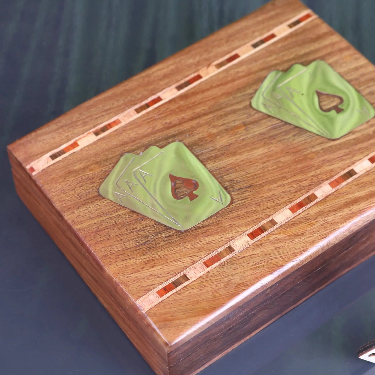 Begunia Double Wooden Playing Card Box With Playing Cards