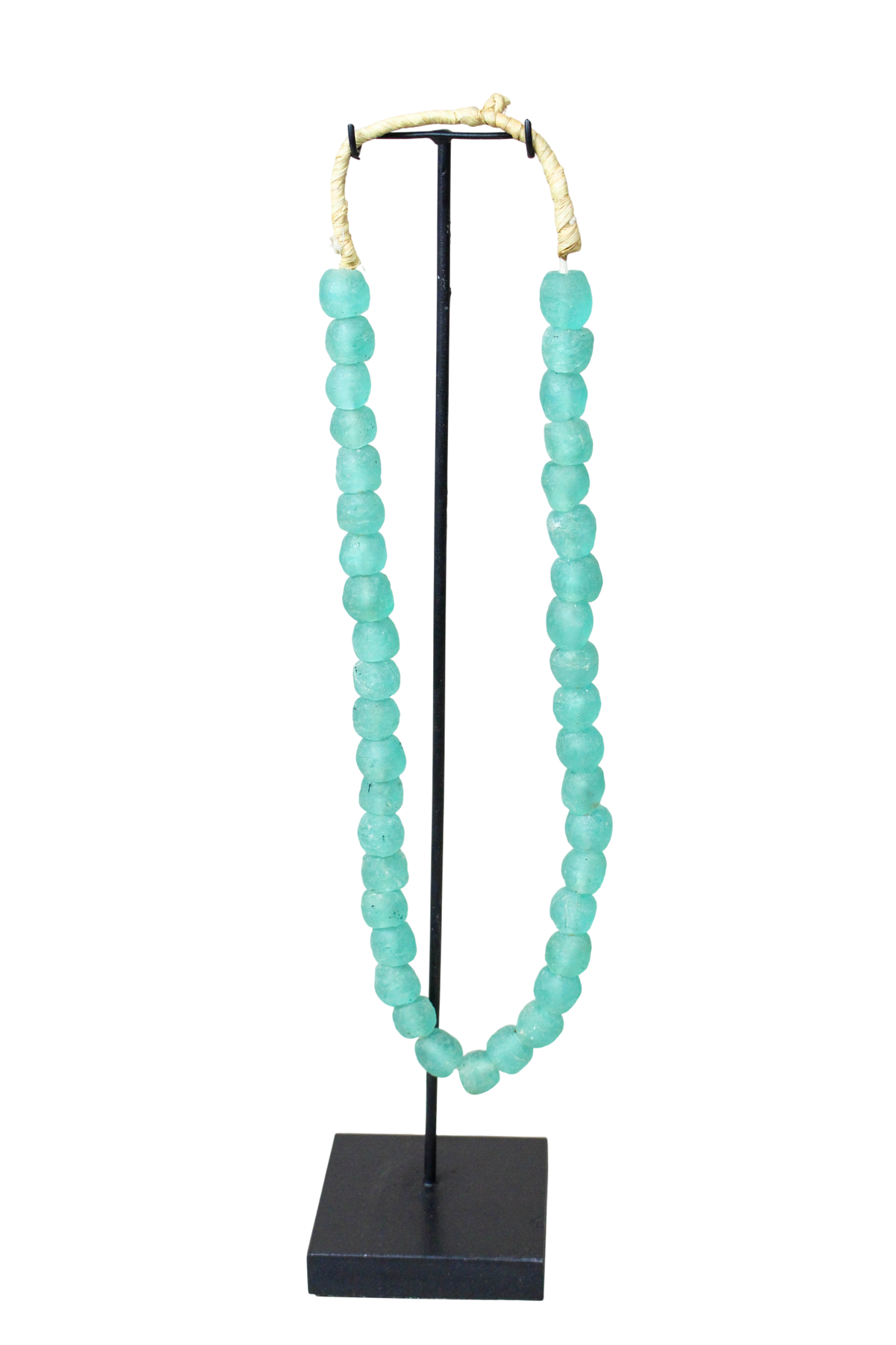 Ghana Glass Beads Necklace, Light Teal - 85.16
