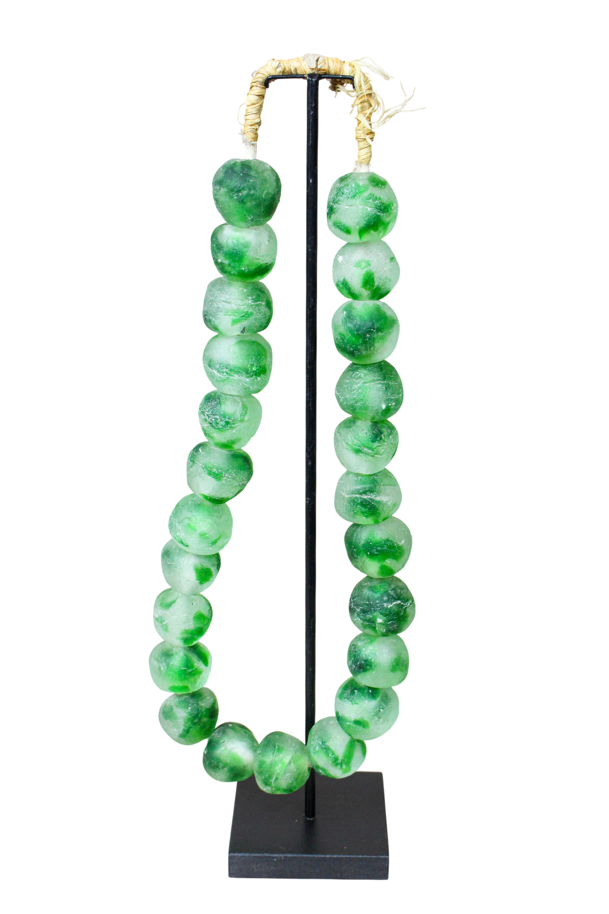 Ghana Glass Beads Necklace, White and Green - 85.26