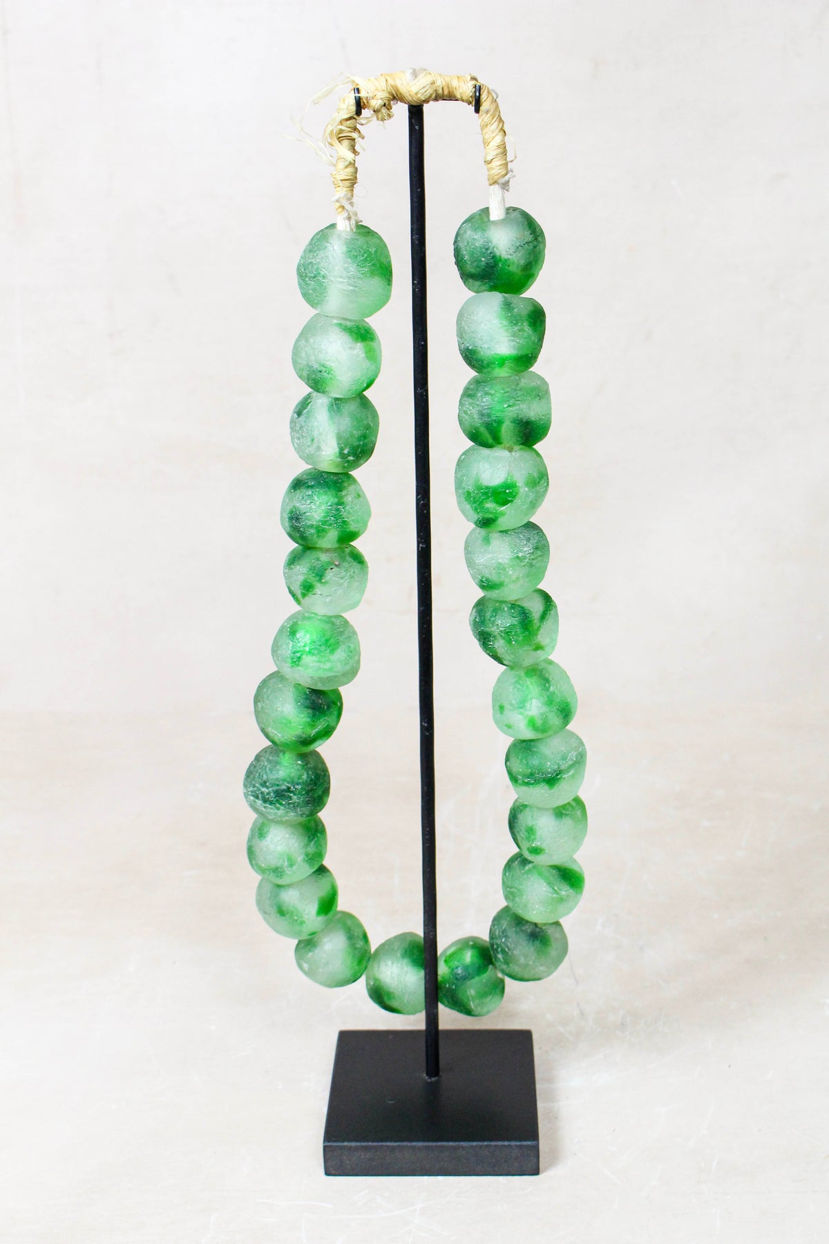 Ghana Glass Beads Necklace, White and Green - 85.26
