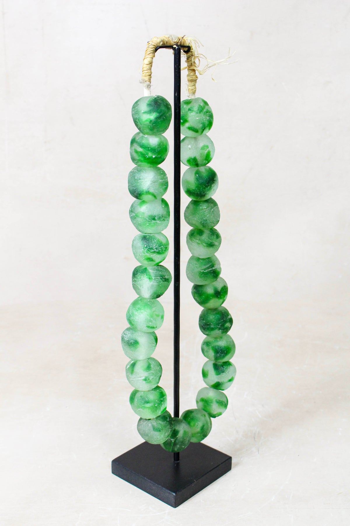 Ghana Glass Beads Necklace, White and Green - 85.26