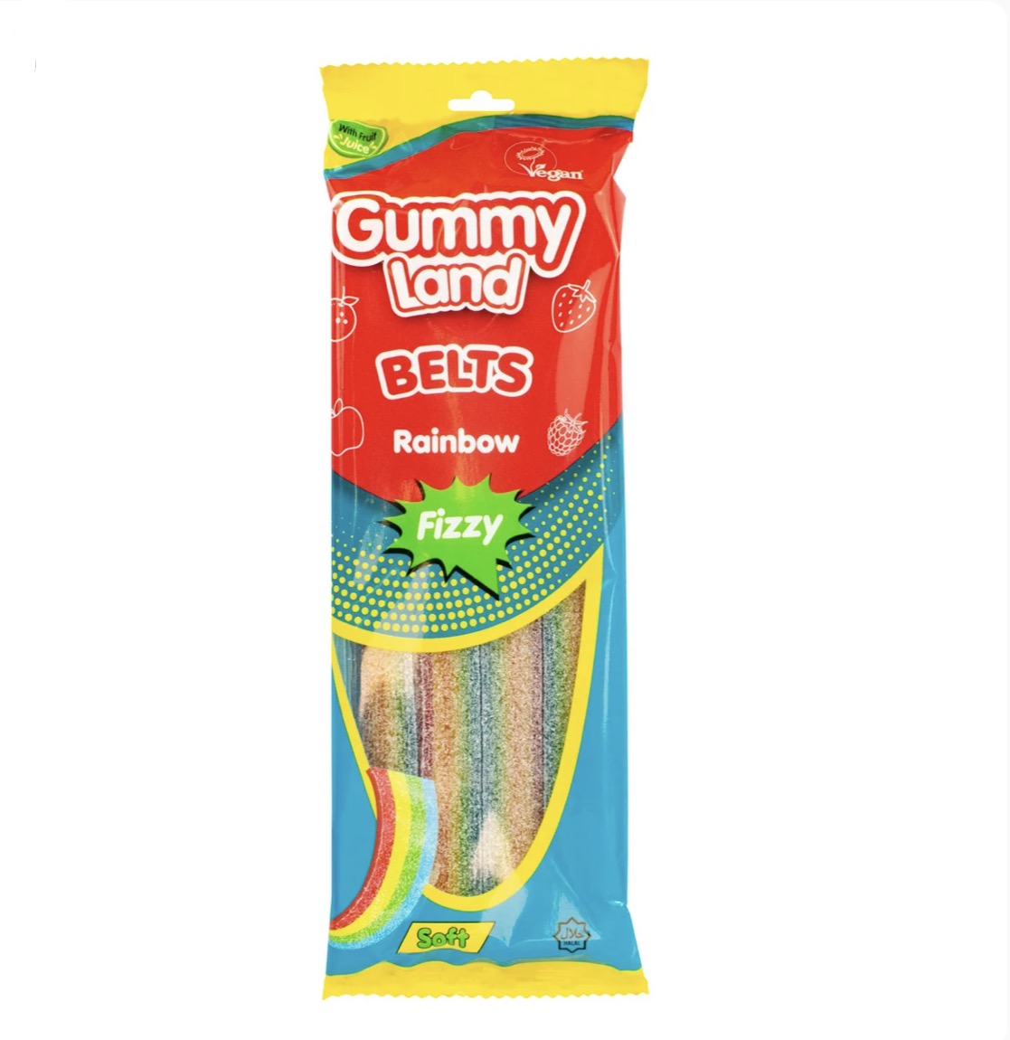 Gummy Land - rainbow fizzy belts 150g