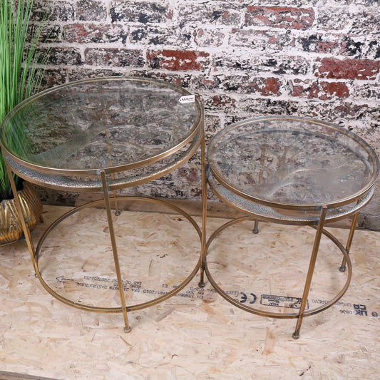 Belagavi Tree Design Set of 2 Round Side Tables Gold