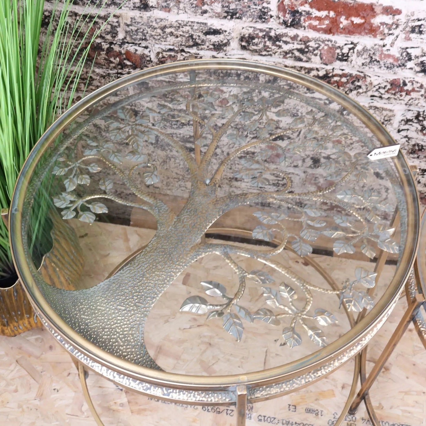 Belagavi Tree Design Set of 2 Round Side Tables Gold