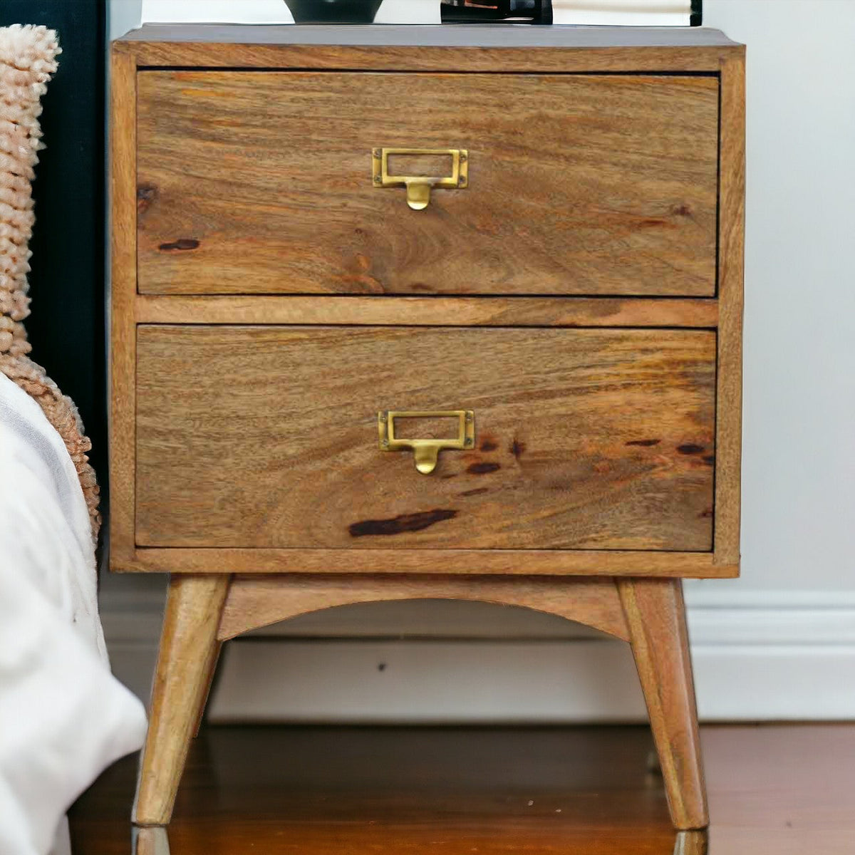 Brass Metal Slot Bedside Table