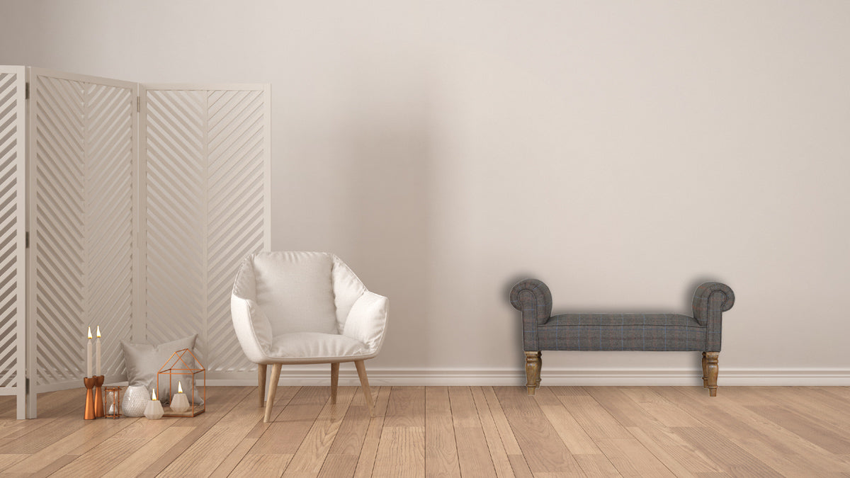 Multi Tweed Turned Bedroom Bench