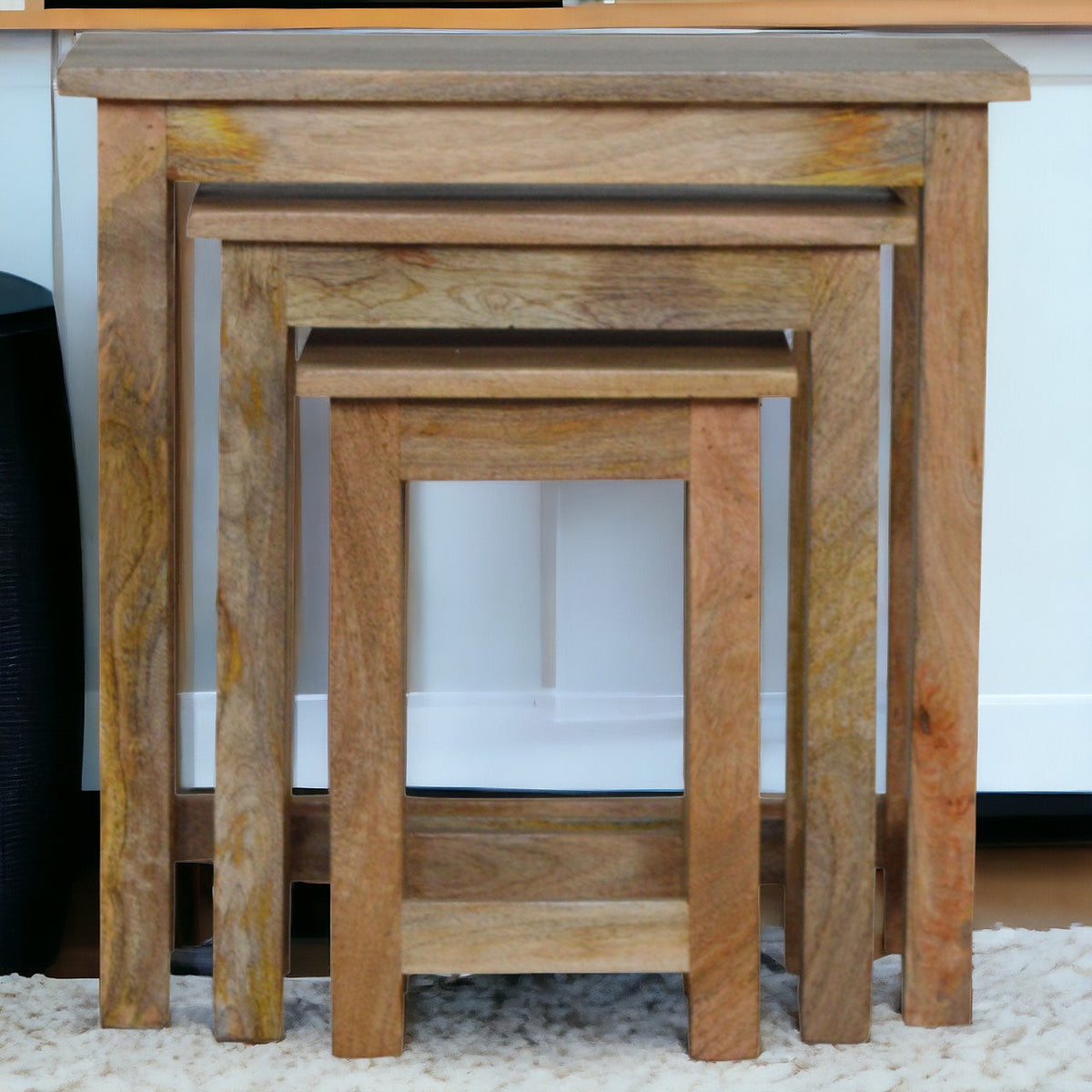 Country Solid Wood Stool Set of 3 Footstool
