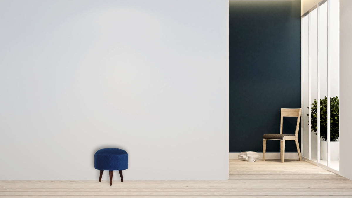 Quilted Blue Velvet Footstool