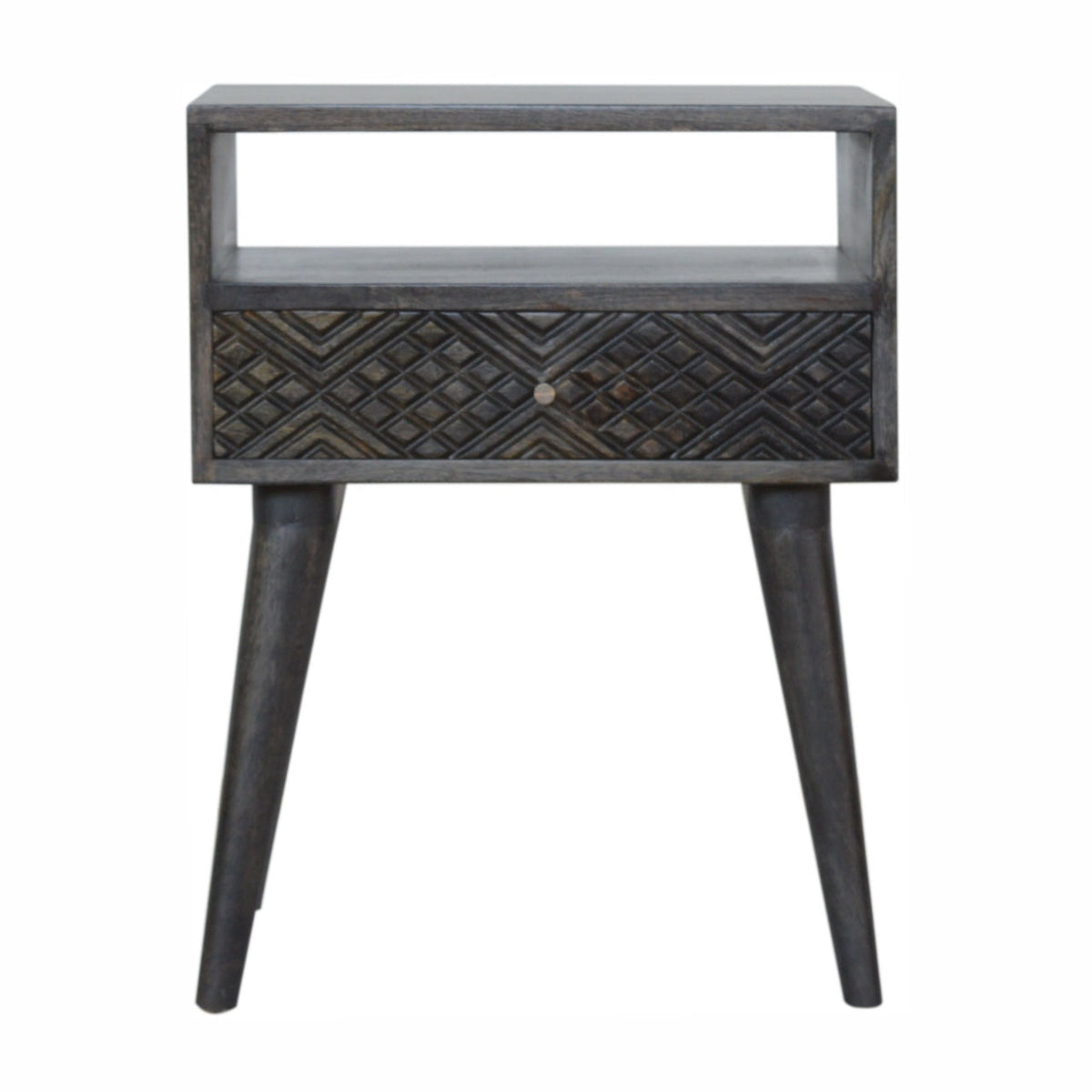 Ash Black Carved Drawer Bedside Table