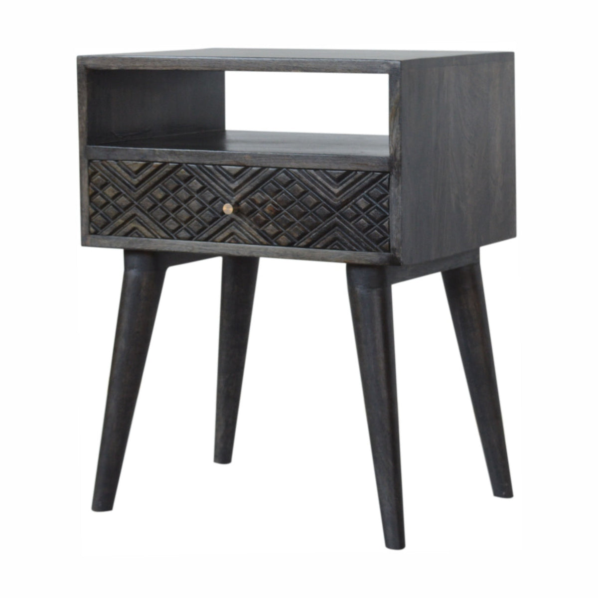 Ash Black Carved Drawer Bedside Table