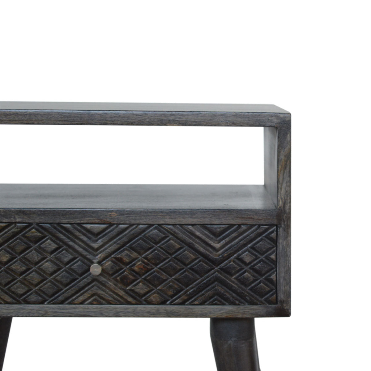 Ash Black Carved Drawer Bedside Table