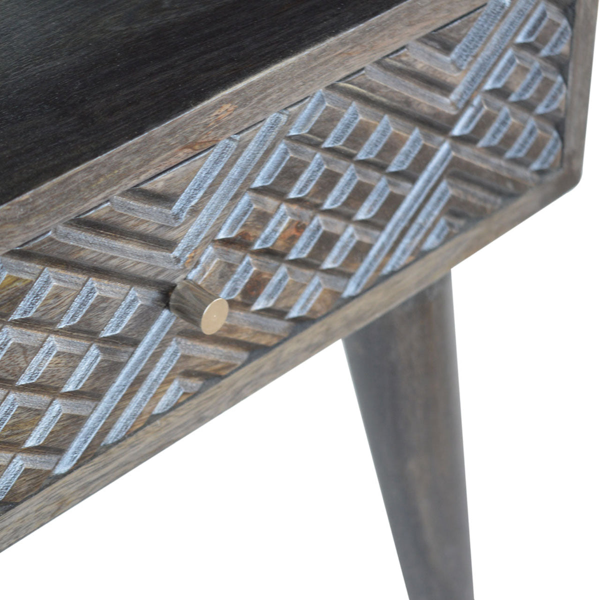 Ash Black Carved Drawer Bedside Table