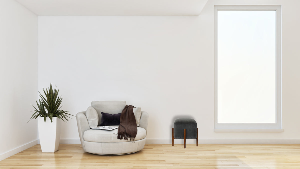 Solid Wood Grey Velvet Footstool