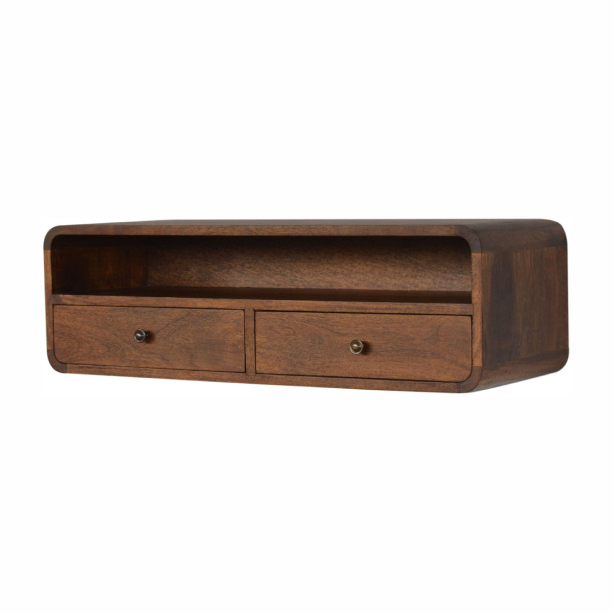 Floating Chestnut Open Console Chest of Drawers
