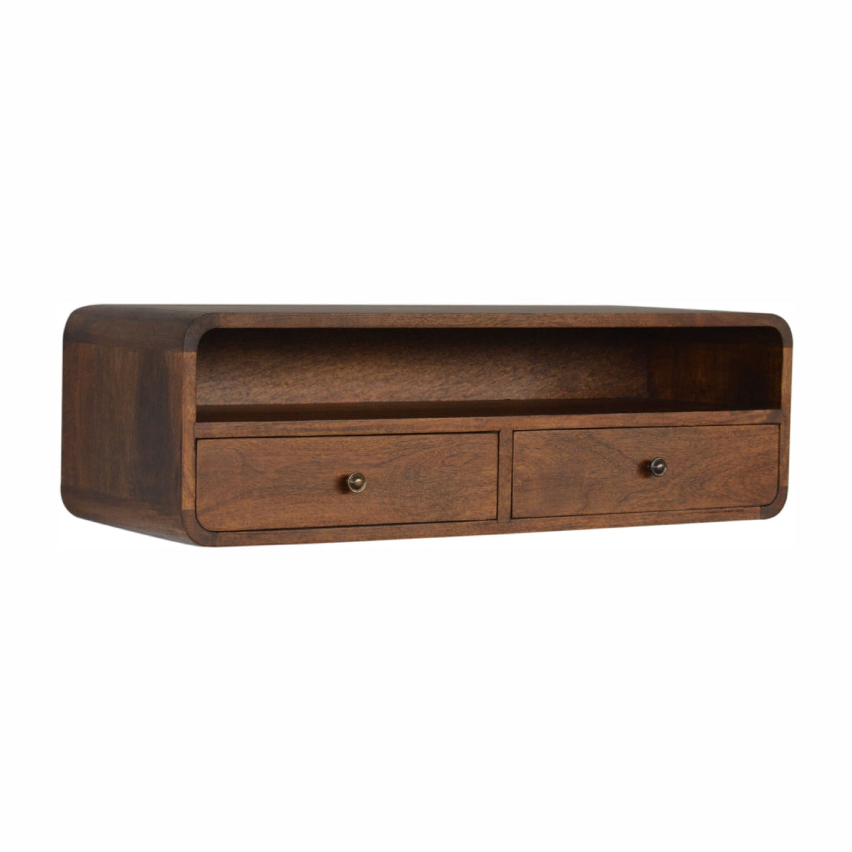 Floating Chestnut Open Console Chest of Drawers