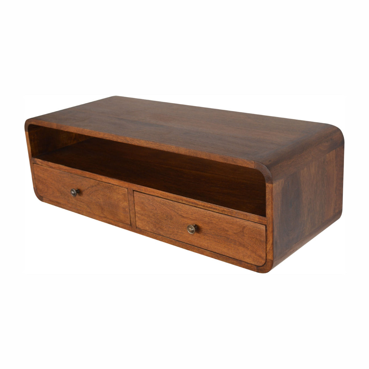Floating Chestnut Open Console Chest of Drawers