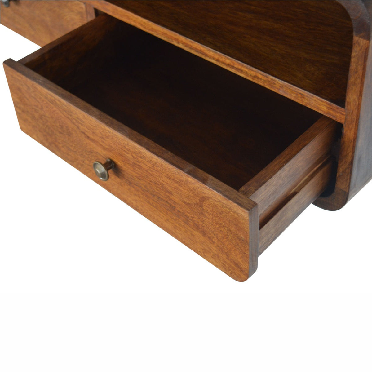 Floating Chestnut Open Console Chest of Drawers