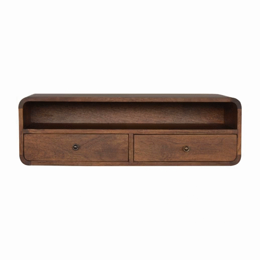 Floating Chestnut Open Console Chest of Drawers