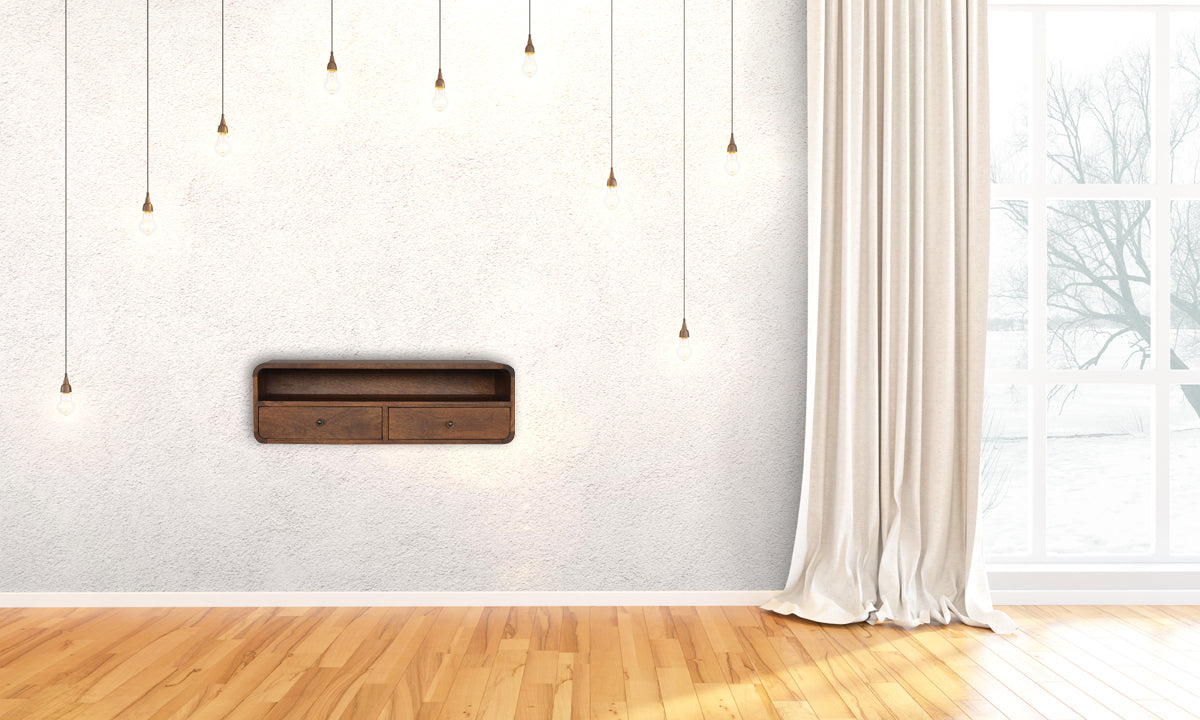 Floating Chestnut Open Console Chest of Drawers