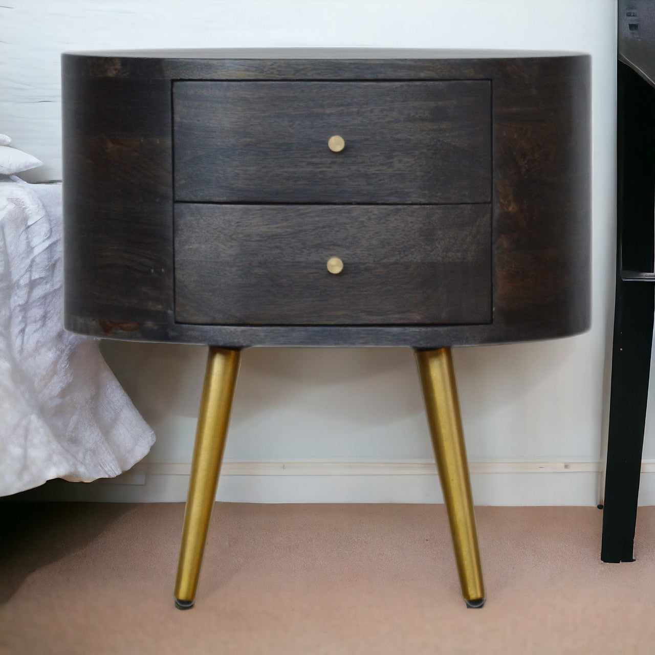 Ash Black Bedside with Brass Legs