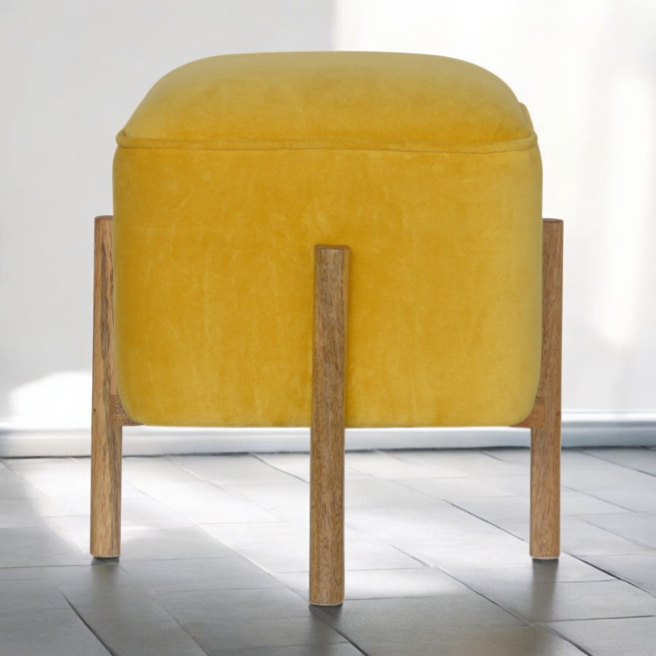 Mustard Velvet Solid Footstool