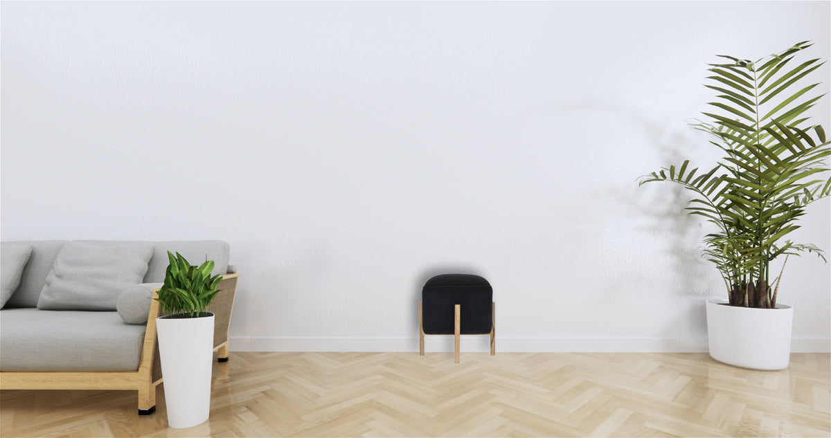 Black Velvet Solid Wood Footstool