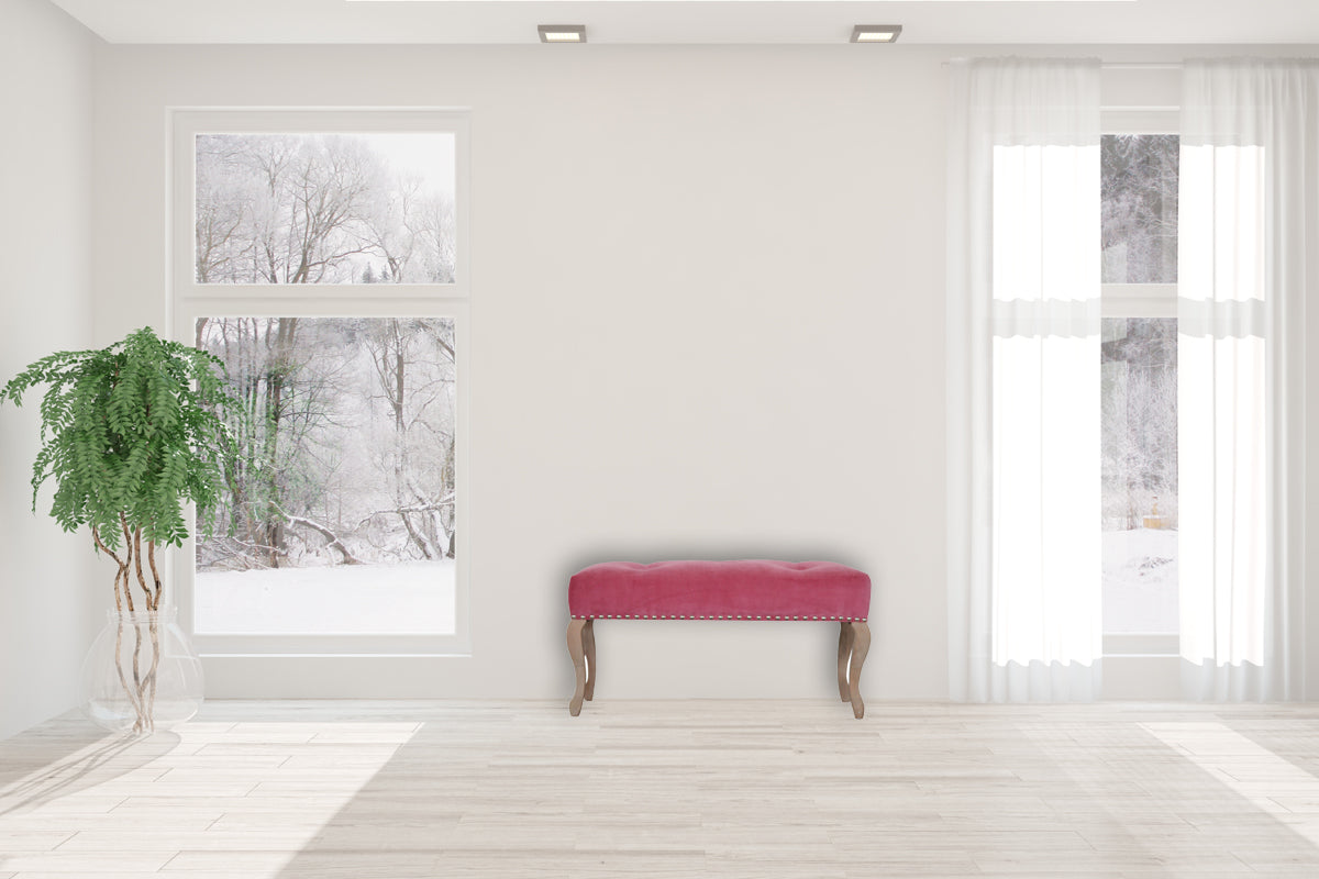 French Style Pink Velvet Bench