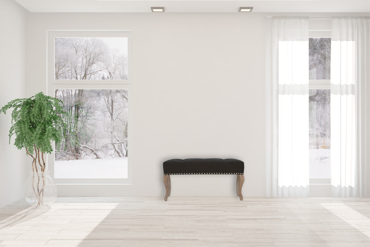 French Style Black Velvet Bench