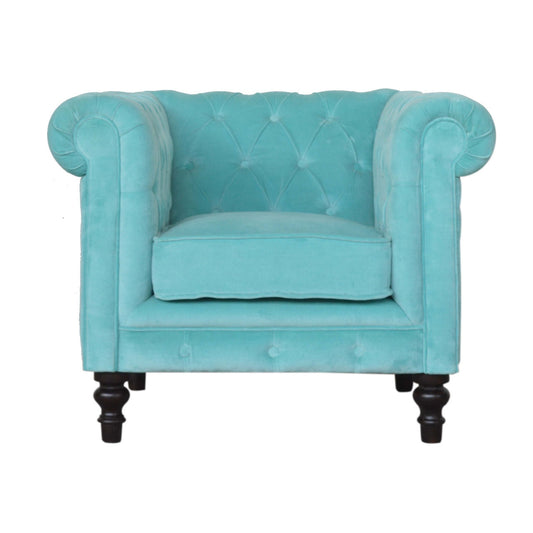 Aqua Velvet Chesterfield Armchair for Living Room Elegance and Comfort