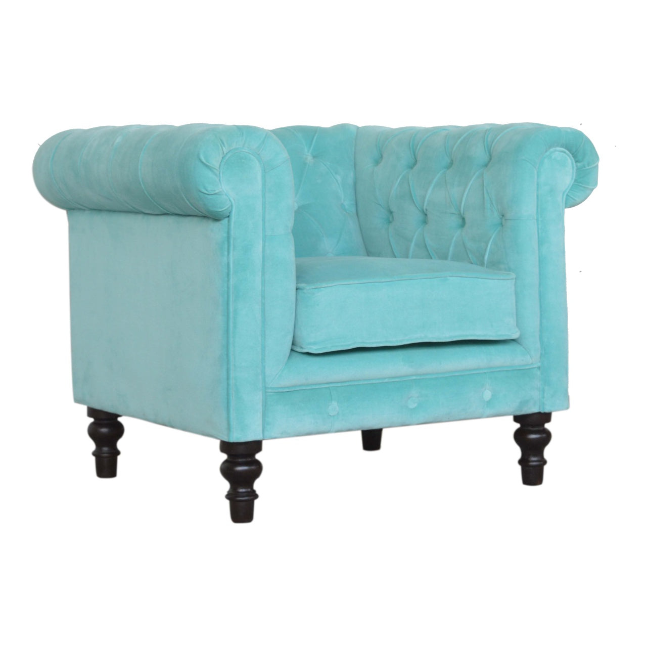 Aqua Velvet Chesterfield Armchair for Living Room Elegance and Comfort