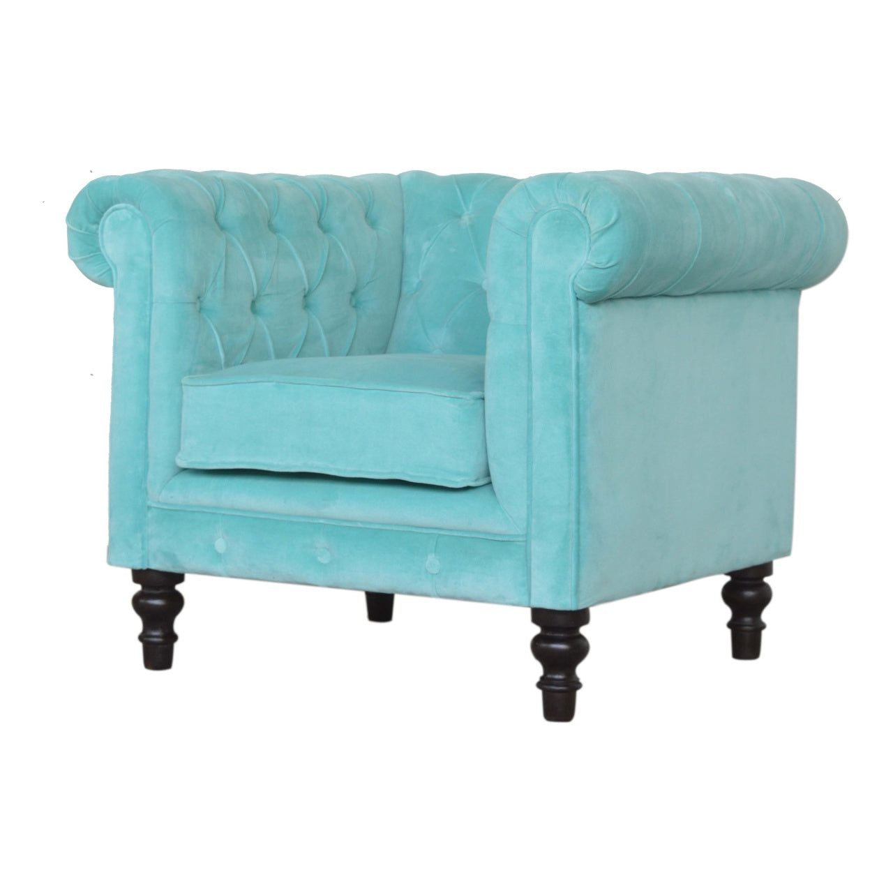 Aqua Velvet Chesterfield Armchair for Living Room Elegance and Comfort