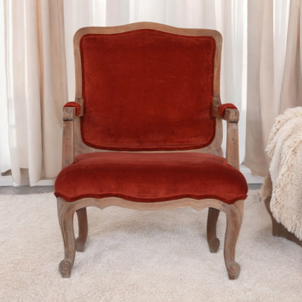 Brick Red Velvet French Style Chair