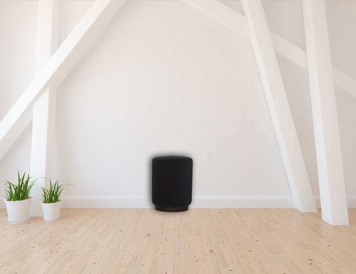 Black Velvet Wooden Base Footstool