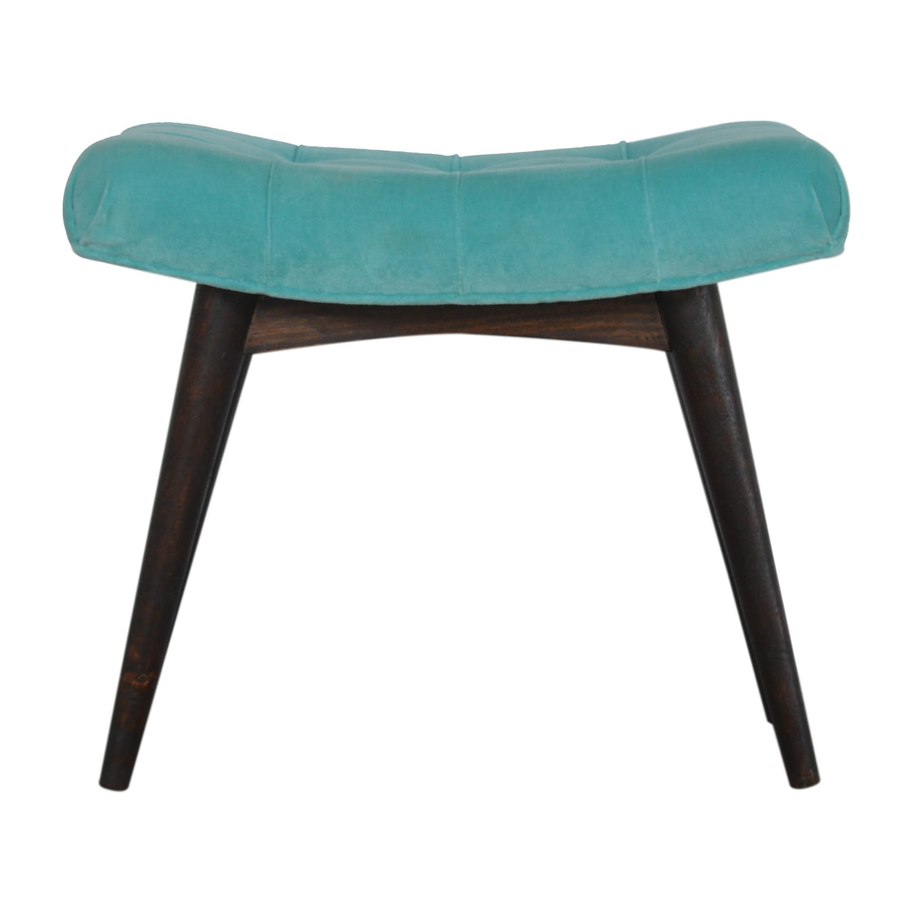 Aqua Cotton Velvet Curved Bench Handmade Nordic Style Furniture