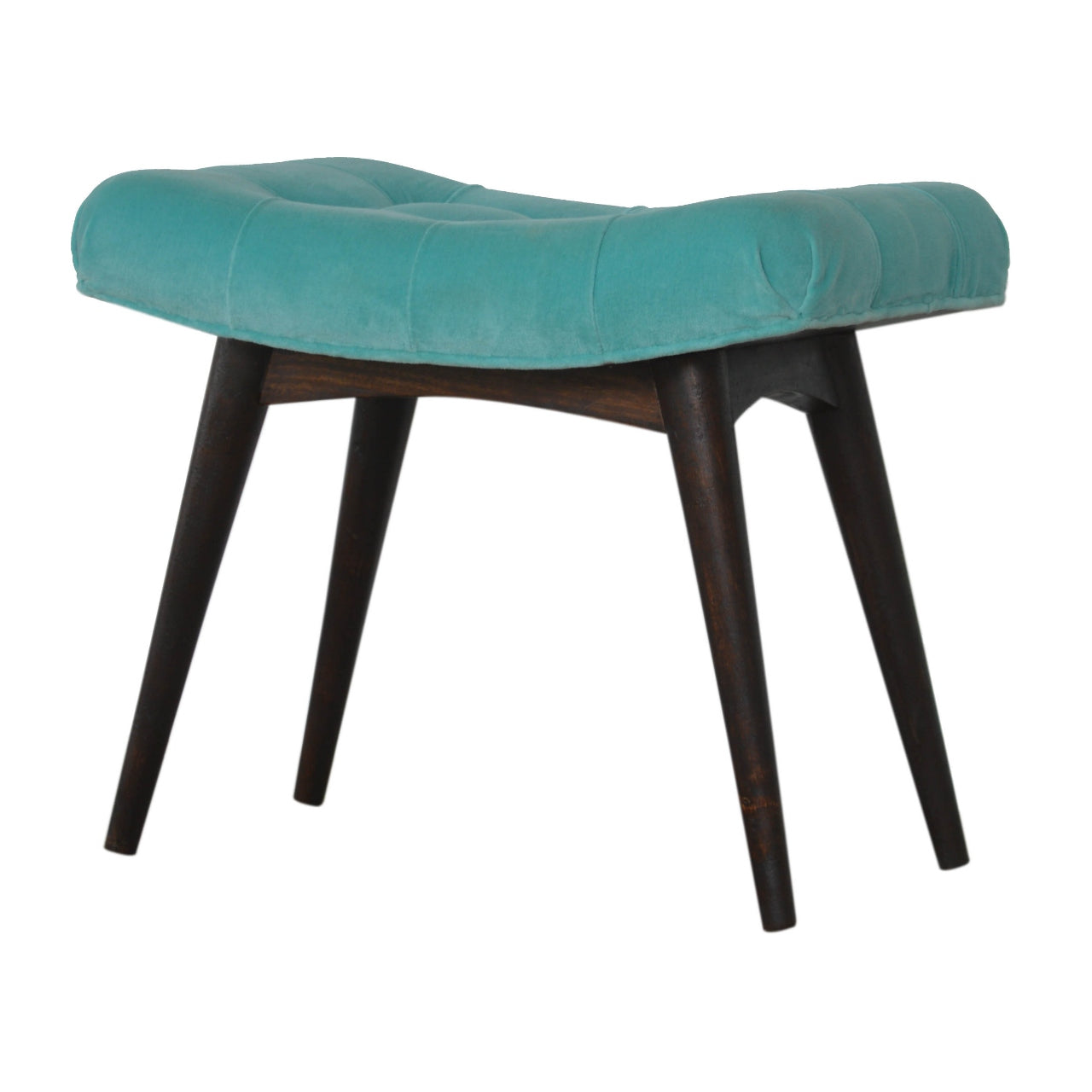 Aqua Cotton Velvet Curved Bench Handmade Nordic Style Furniture