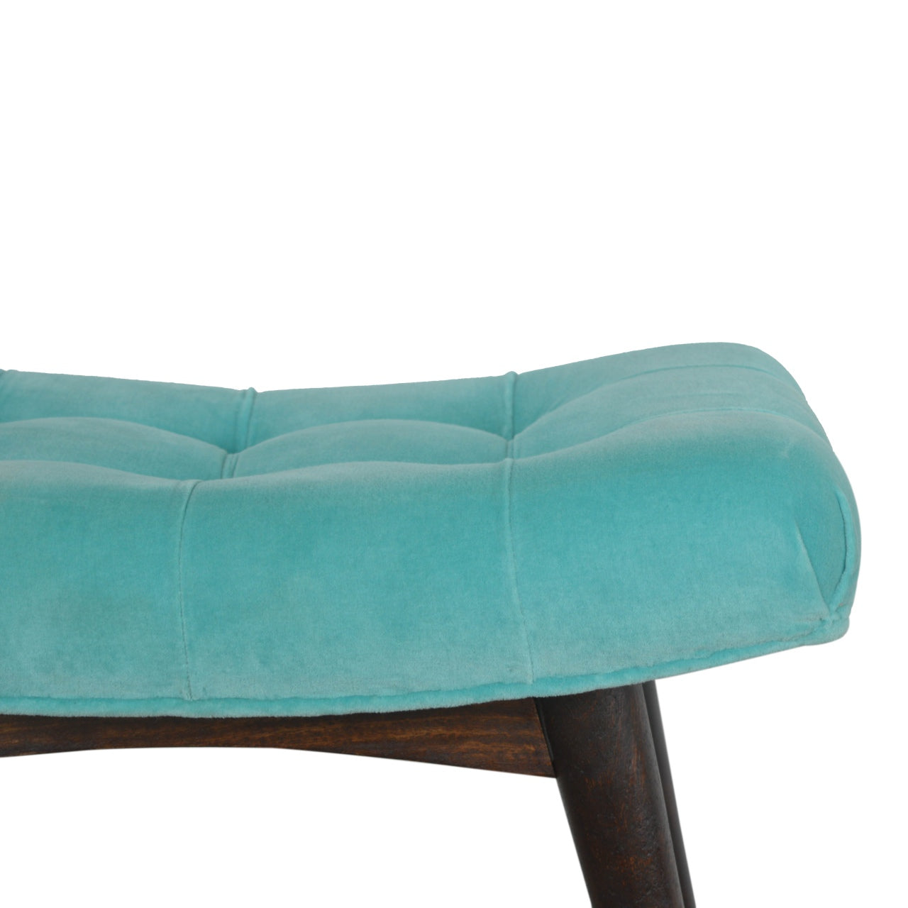 Aqua Cotton Velvet Curved Bench Handmade Nordic Style Furniture
