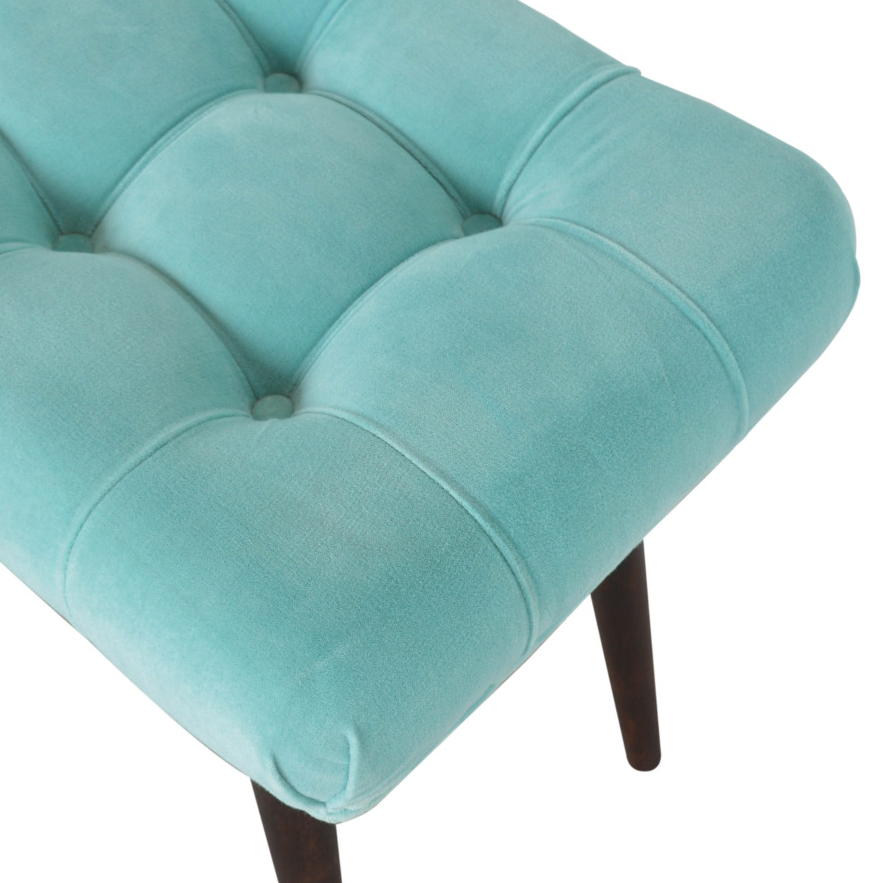 Aqua Cotton Velvet Curved Bench Handmade Nordic Style Furniture