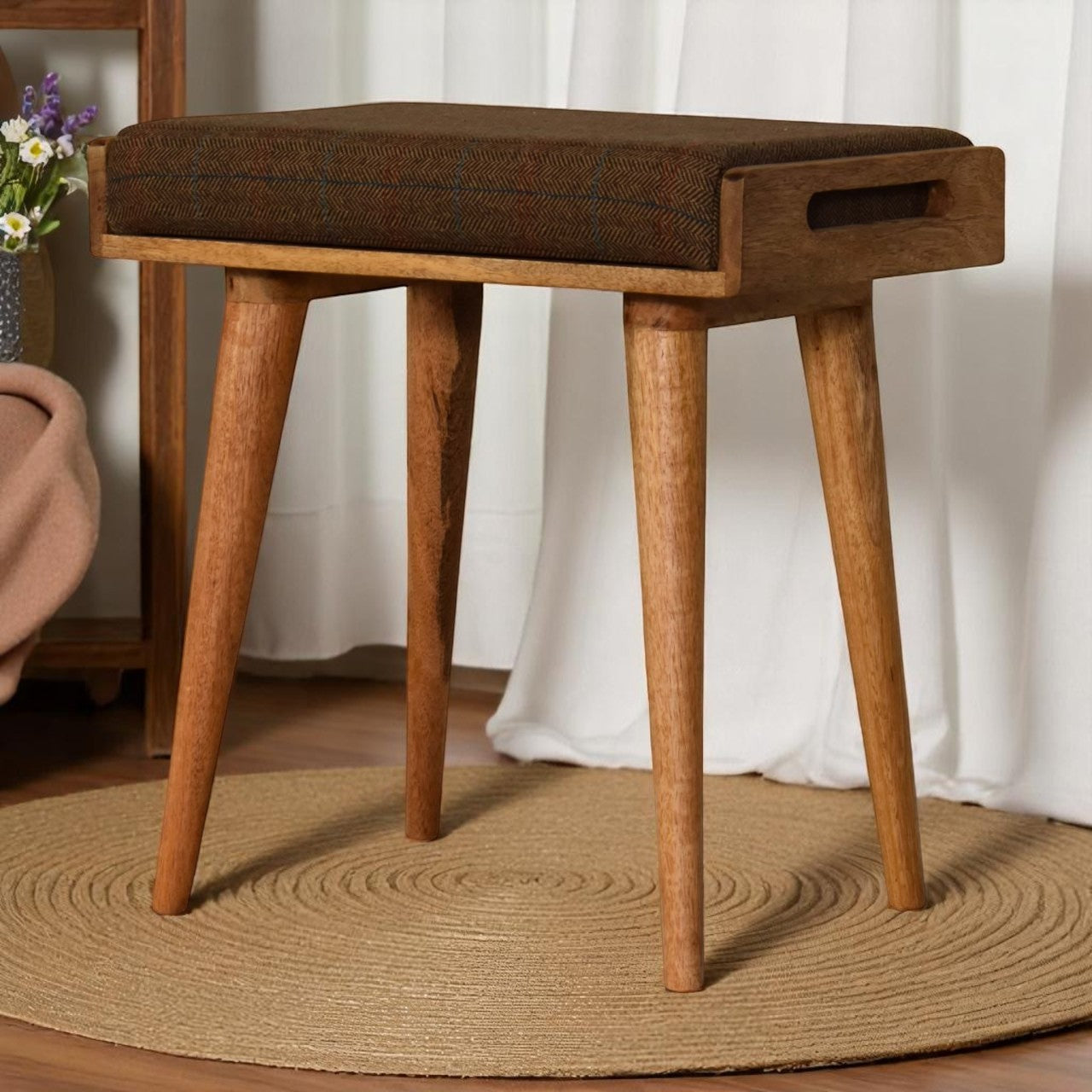 Multi Tweed Tray Style Footstool