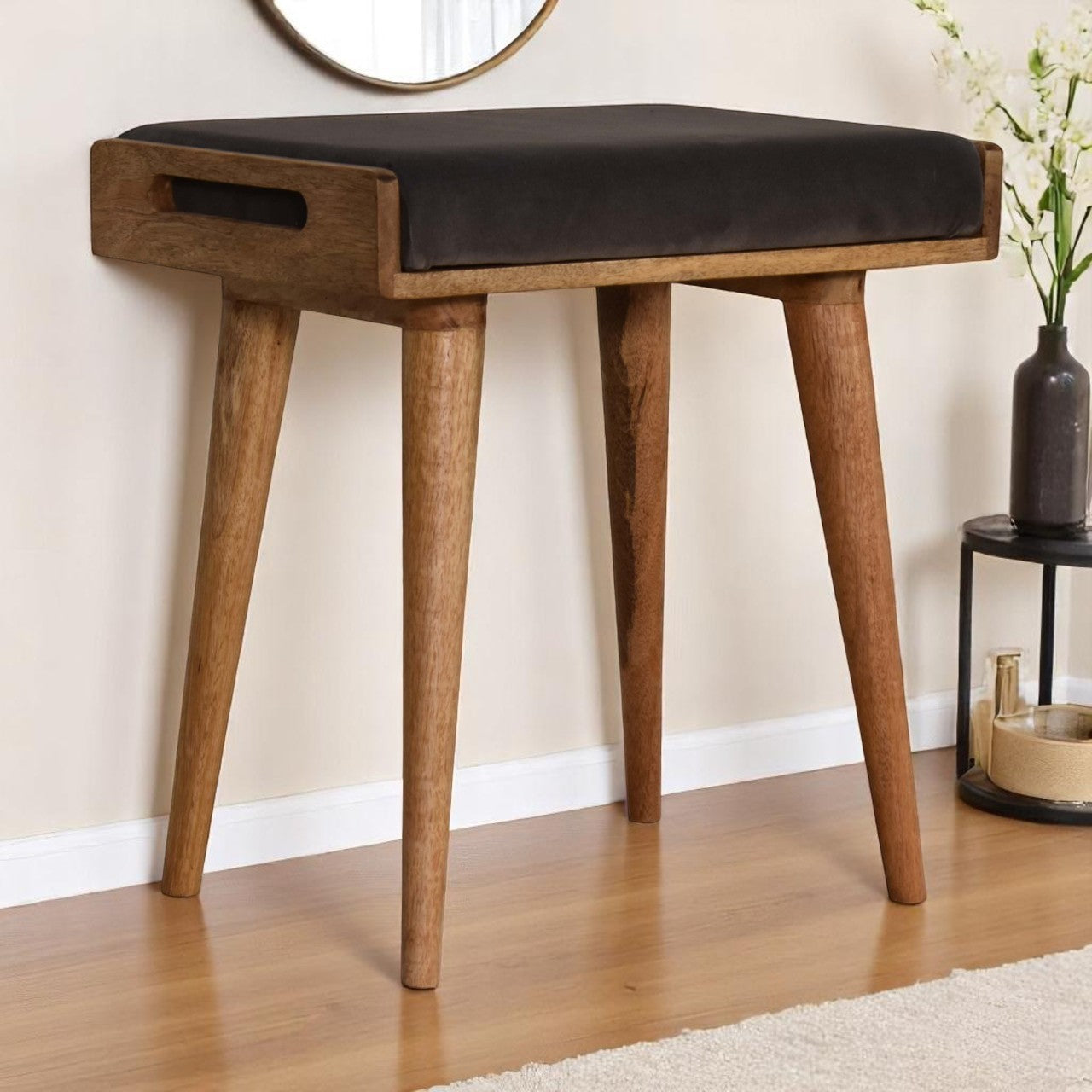 Grey Velvet Tray Style Footstool