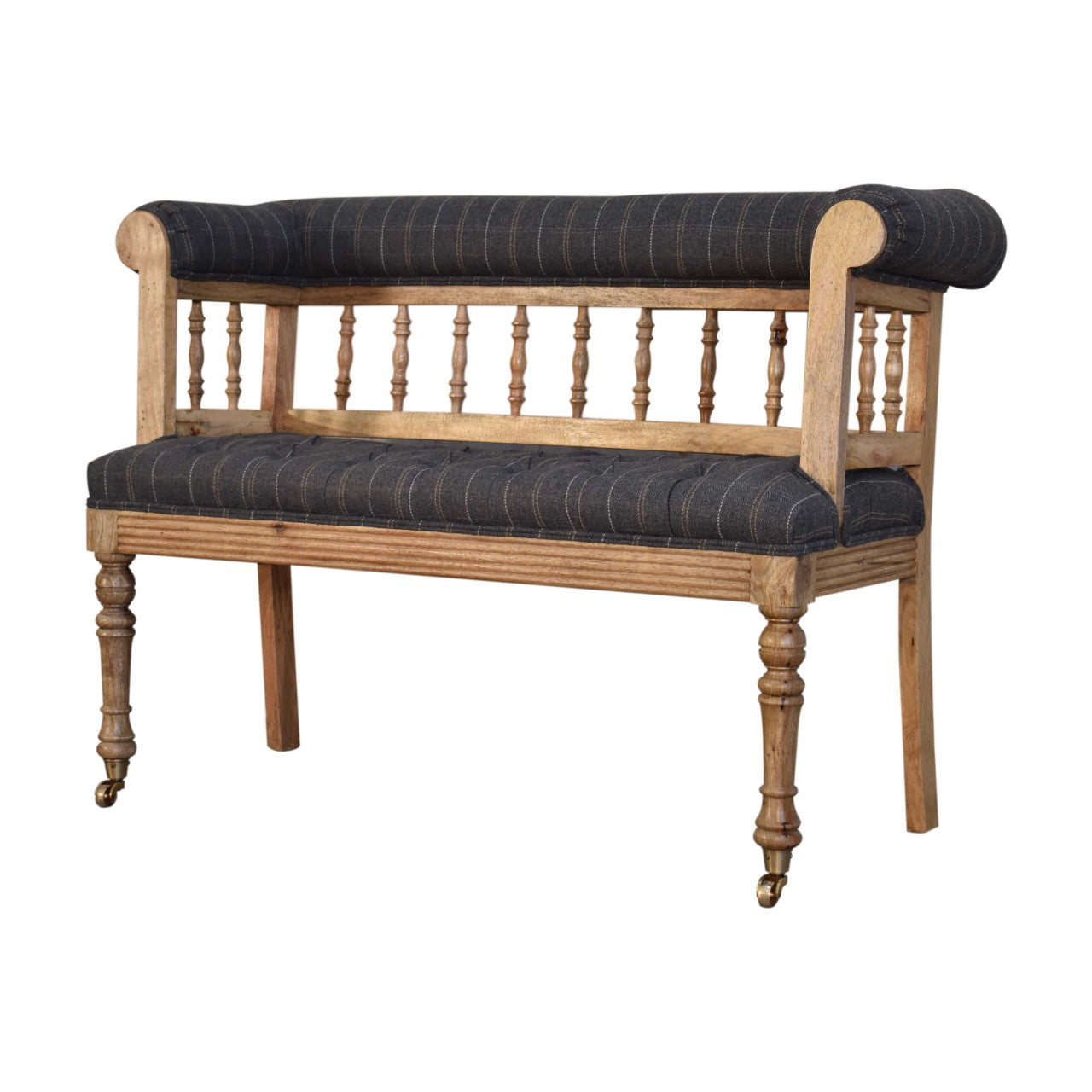 Pewter Deep Button Hallway Bench Made of 100 Percent Solid Mango Wood