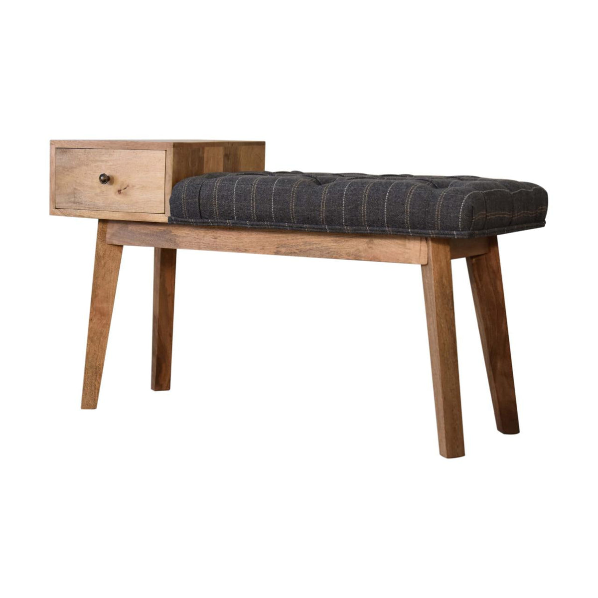 Pewter Tweed Bench with 1 Drawer