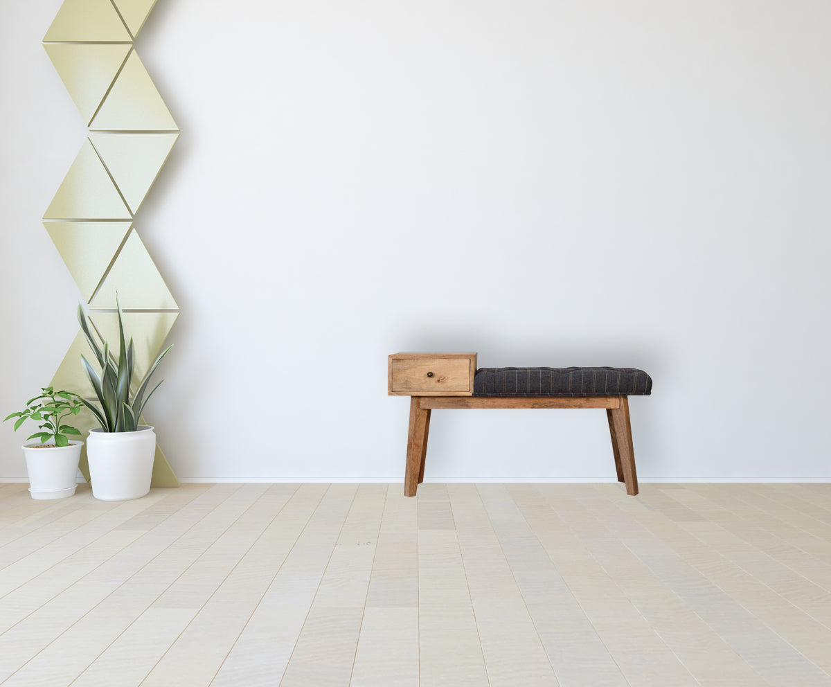 Pewter Tweed Bench with 1 Drawer