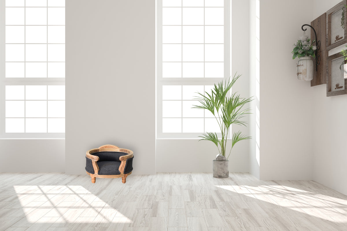 Carved Battleship Tweed Pet Bed