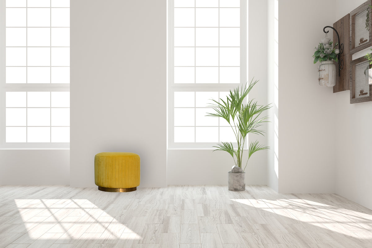 Mustard Velvet Pleated Footstool